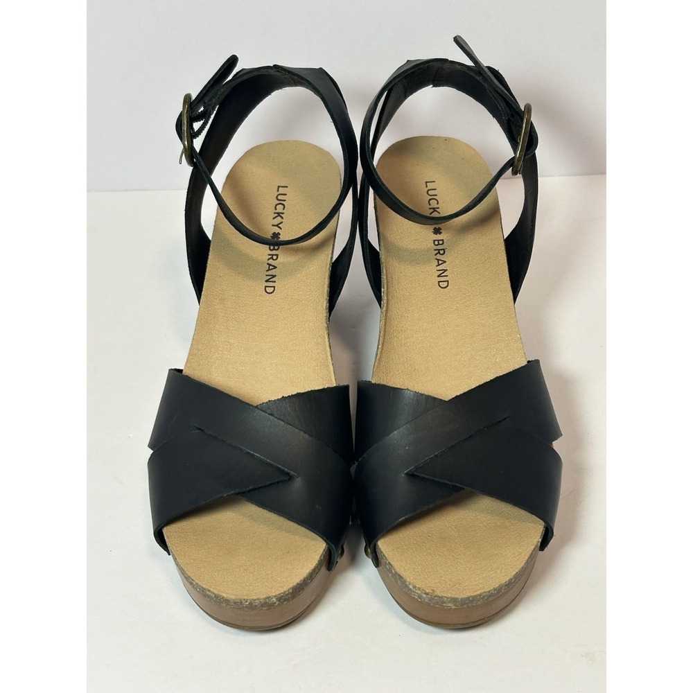 New 7.5 Lucky Brand Black Platform Sandal Block Heel Retro Hippie Shoes - Picture 2 of 8